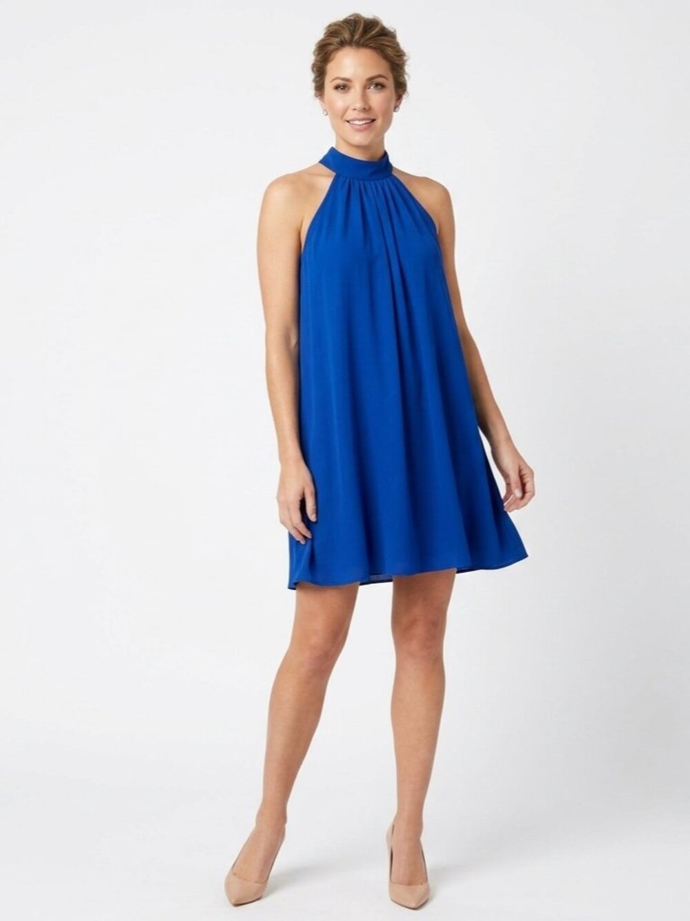Royal Blue Halter Neck Swing Dress, Size XS